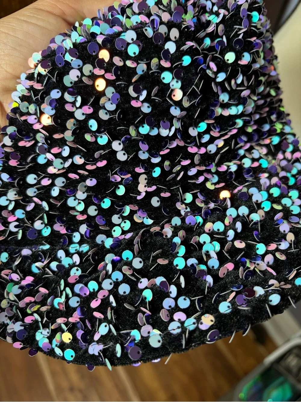 Black Sequin Bucket Hat with Iridescent Accents - Picture 5 of 6